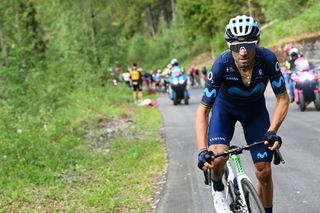 APRICA ITALY MAY 24 Alejandro Valverde Belmonte of Spain and Movistar Team competes during the 105th Giro dItalia 2022 Stage 16 a 202km stage from Sal to Aprica 1173m Giro WorldTour on May 24 2022 in Aprica Italy Photo by Tim de WaeleGetty Images