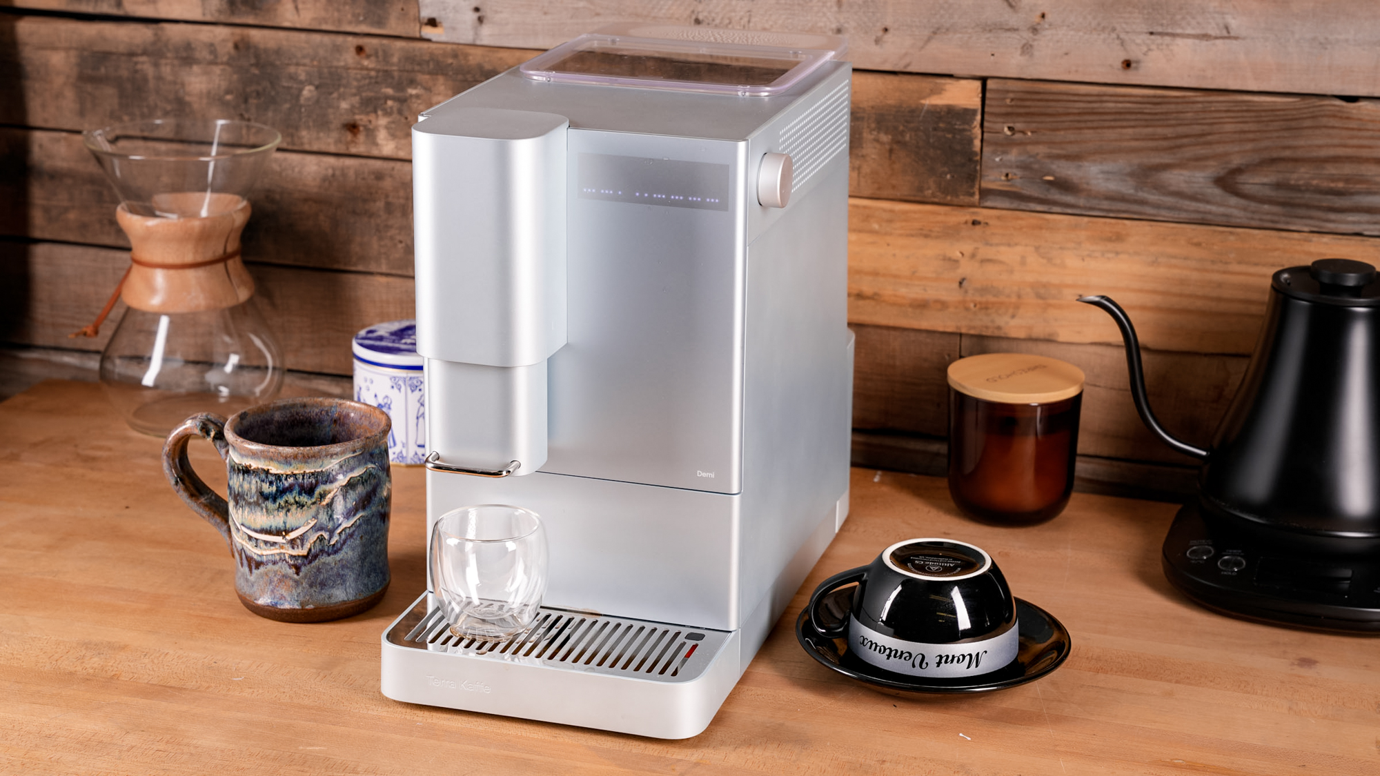 Terra Kaffe Demi espresso maker on a kitchen surface