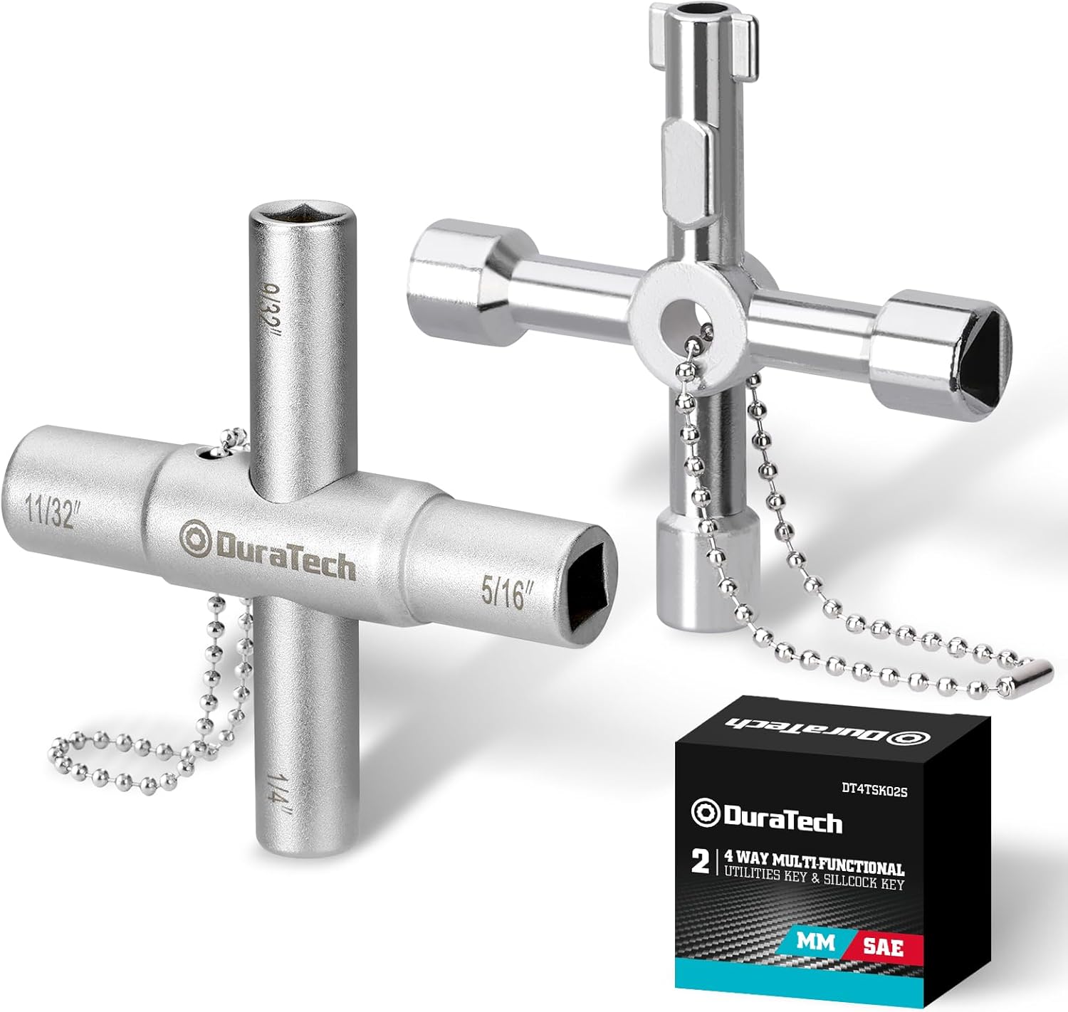 Duratech 4 Way Sillcock Key Set, Utility Key, Multi-Functional Water Key, 2-Pack, for Valve, Faucet, and Spigots