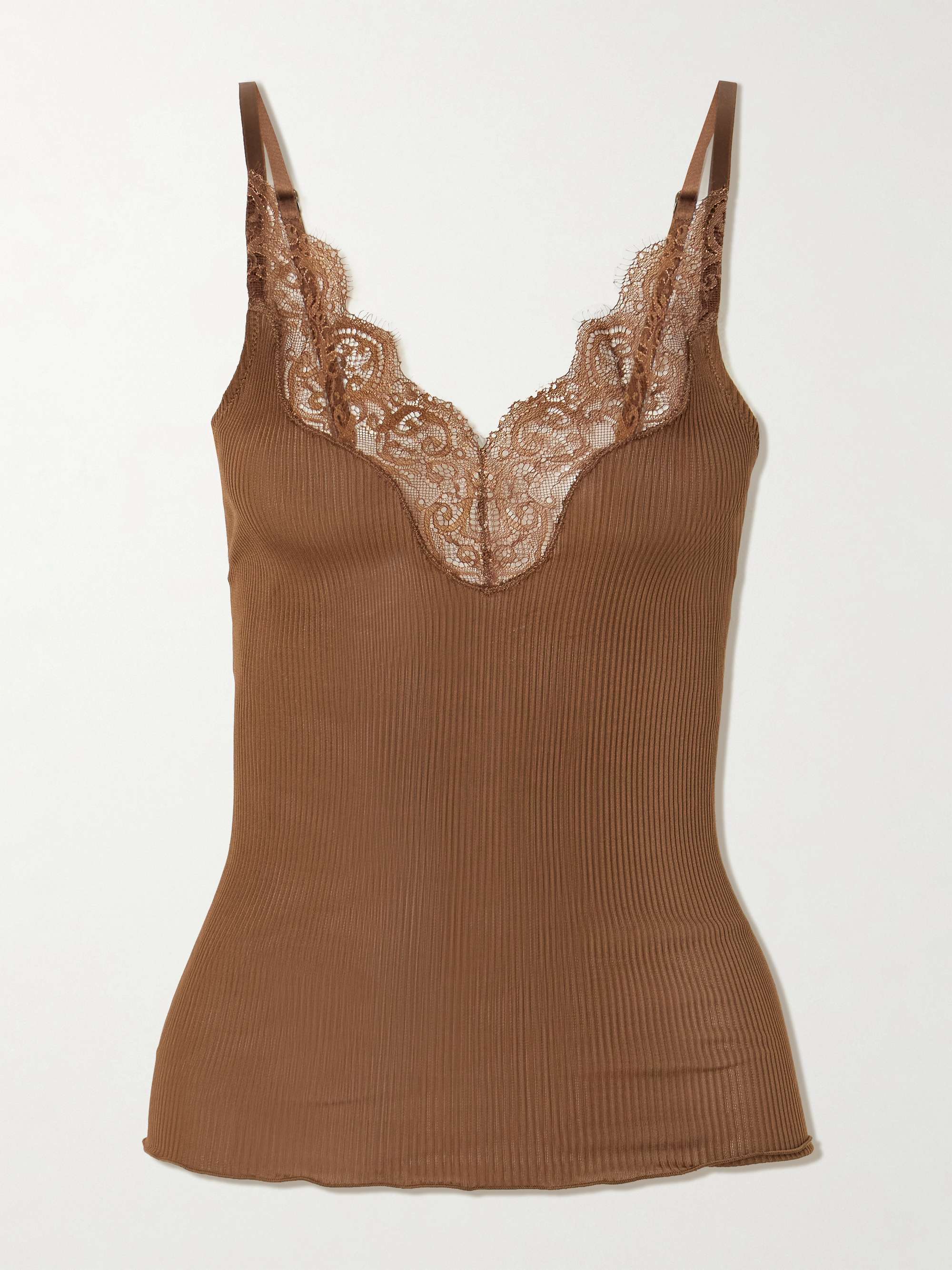 Lace-Trimmed Ribbed Silk-Jersey Tank