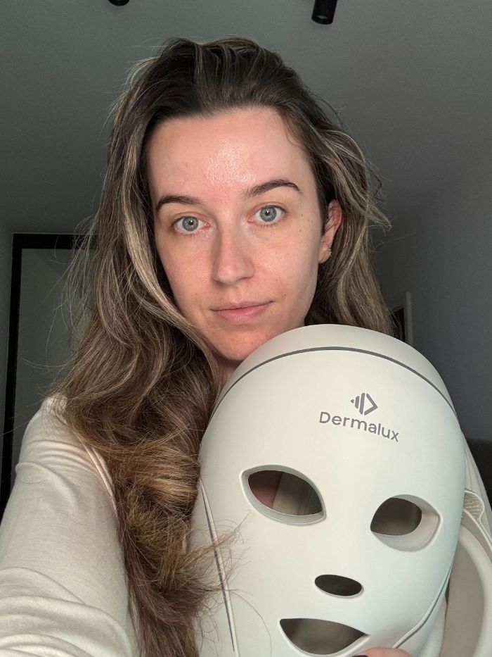 Deputy beauty editor Grace Lindsay testing the Dermalux LED Face Mask