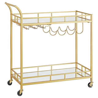 A gold 2-tier bar cart