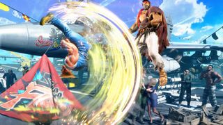 Street Fighter 6 — Guile performs a flash kick on Ryu, who seems displeased.