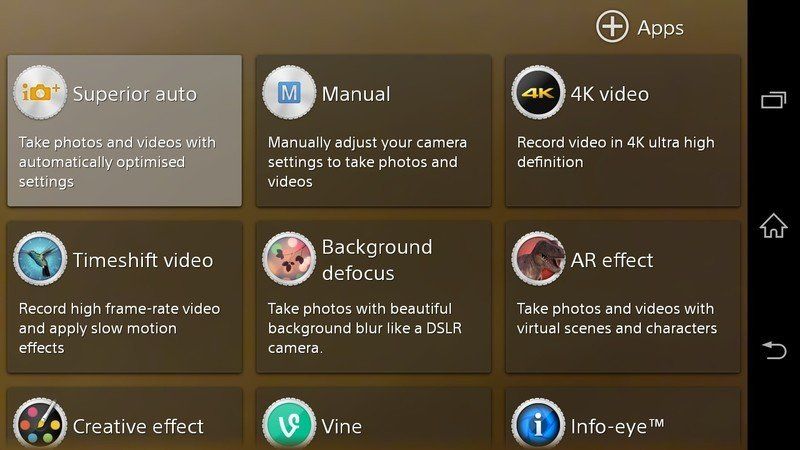 Sony Xperia Z2 camera settings