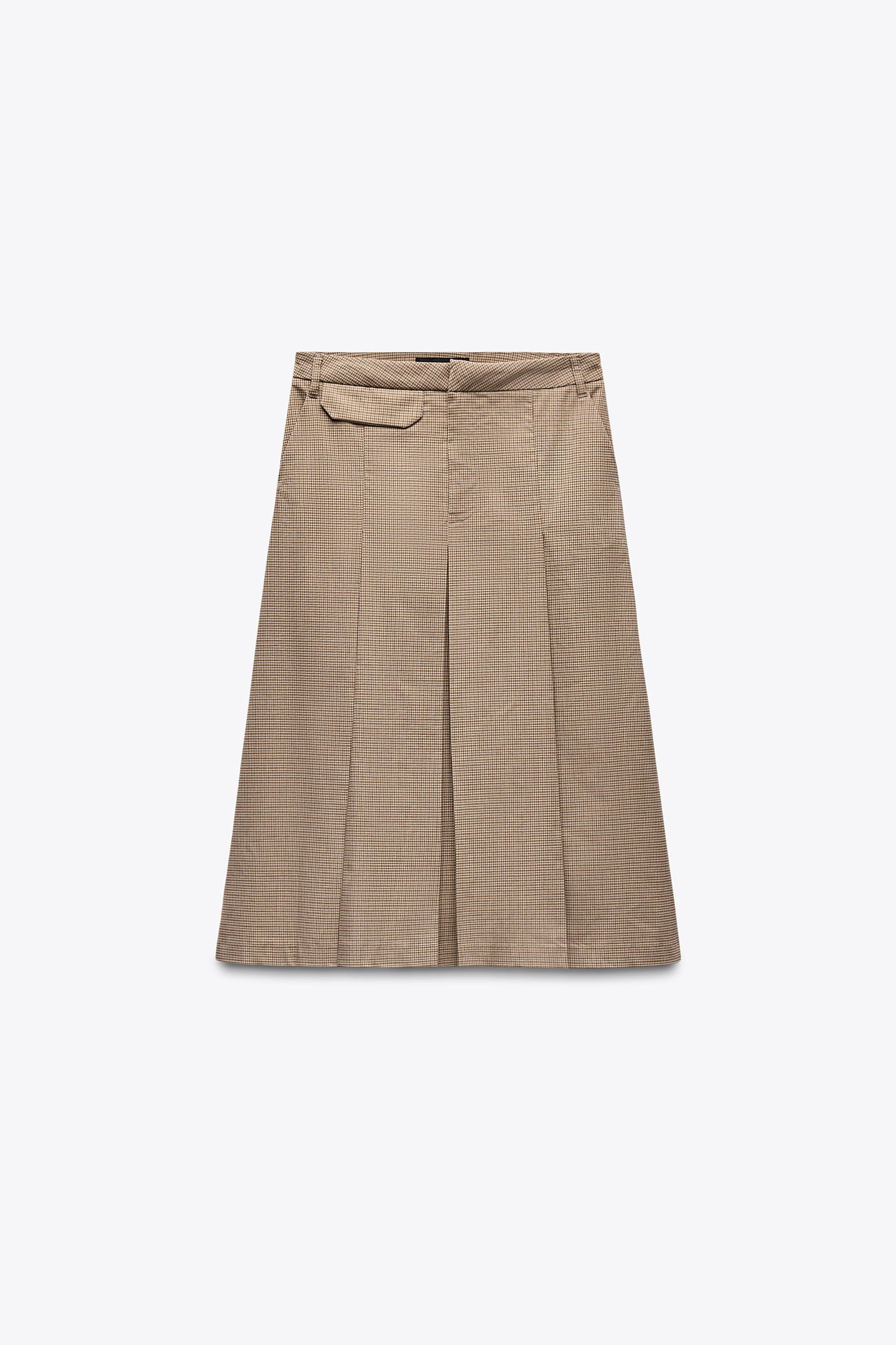 Checkered Pleated Midi Skirt