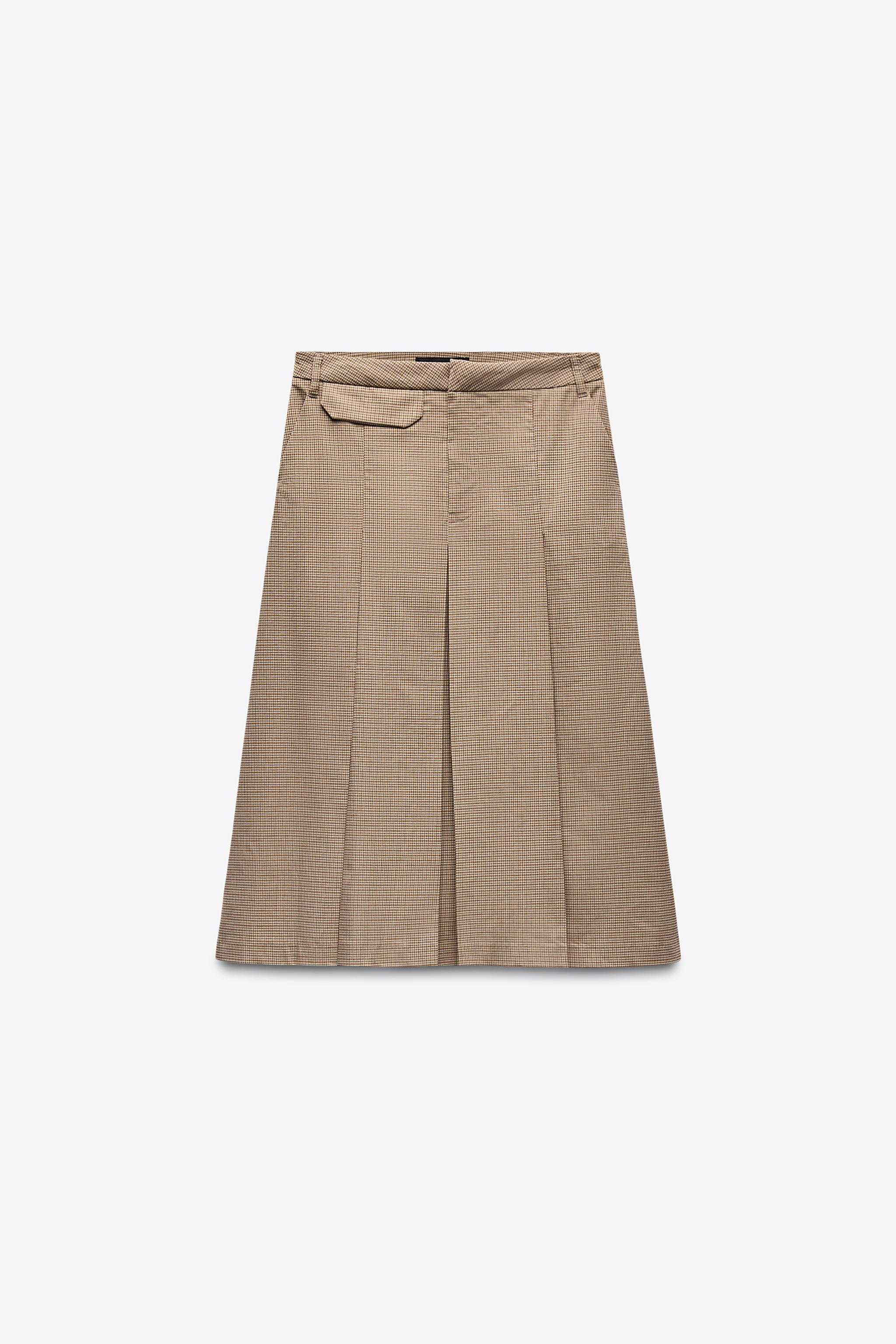 Checkered Pleated Midi Skirt