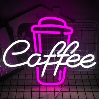 Coffee typo neon light in pink