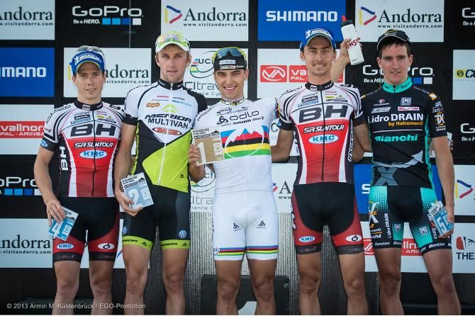 Elite men's cross country World Cup podium in Andorra