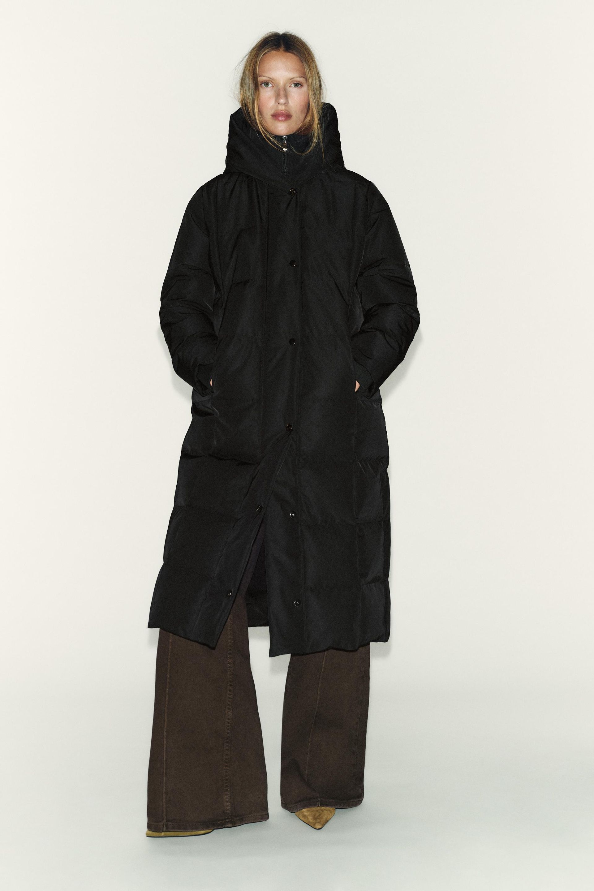 Long Water-Repellent Windproof Puffer Jacket With Hoodie