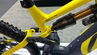 Suspension detail of a mountain bike on display at the Eurobike show
