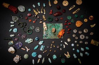 The stash of ancient amulets found in Pompeii. 