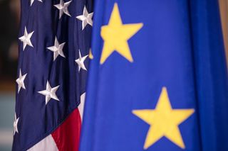 European Union and United States flags on display