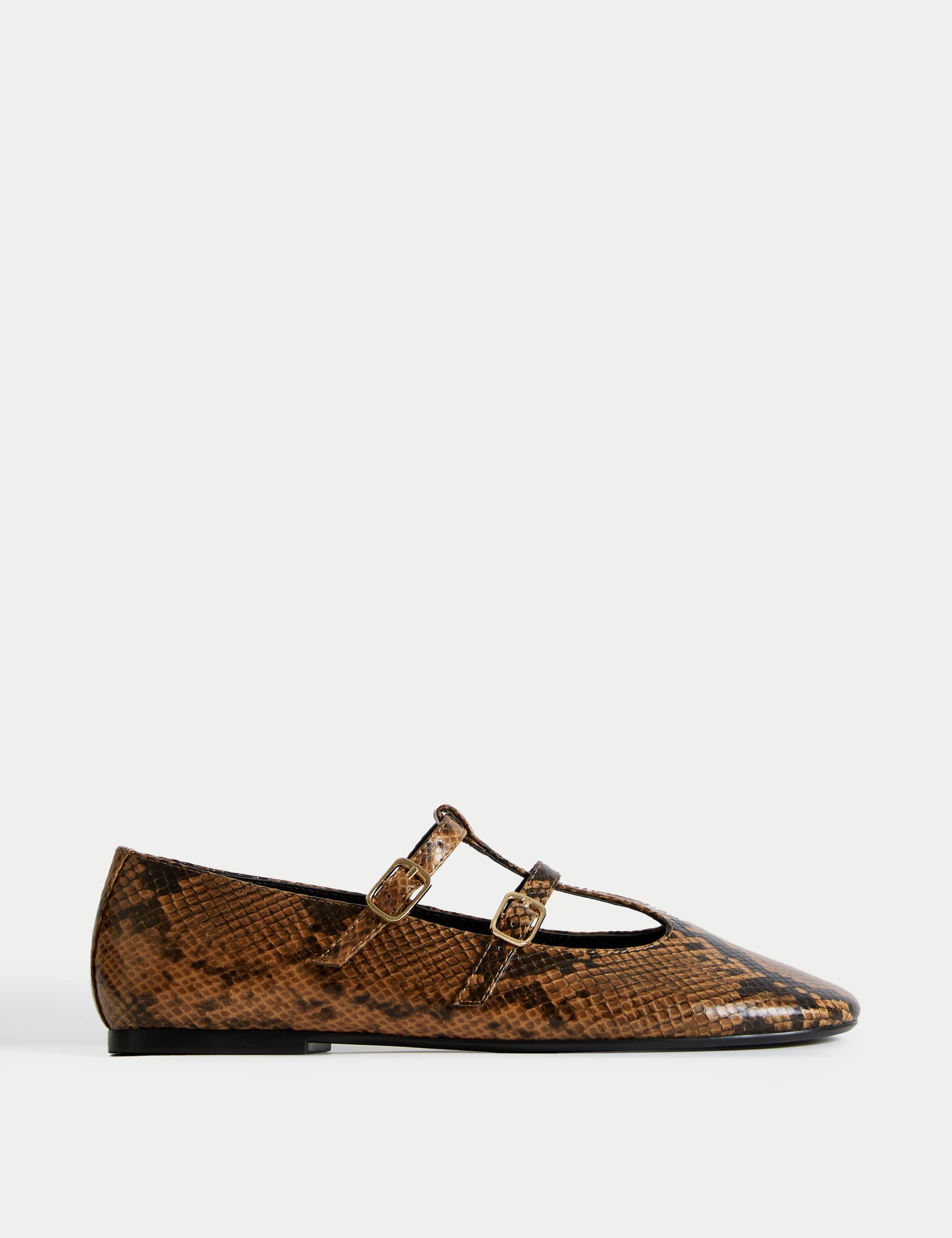 Snake Print Strappy Mary Jane Ballet Pumps