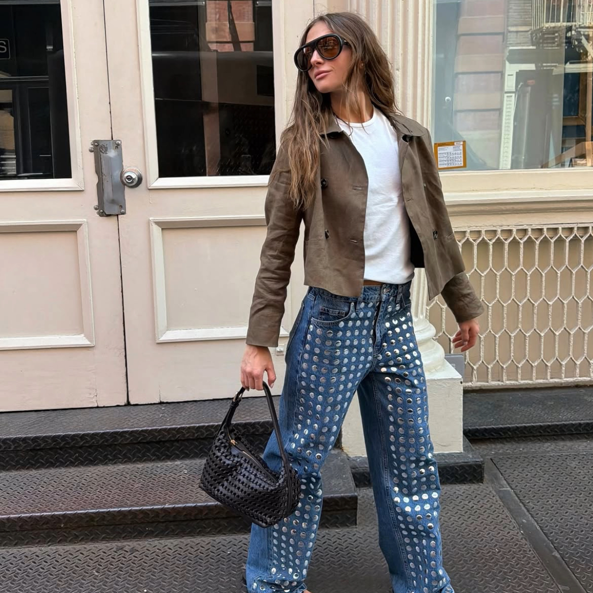 Hannah Lovey in statement jeans