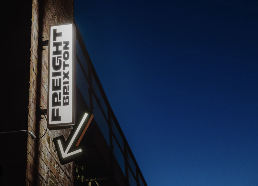 an image of the sign outside Freight Brixton against the night sky