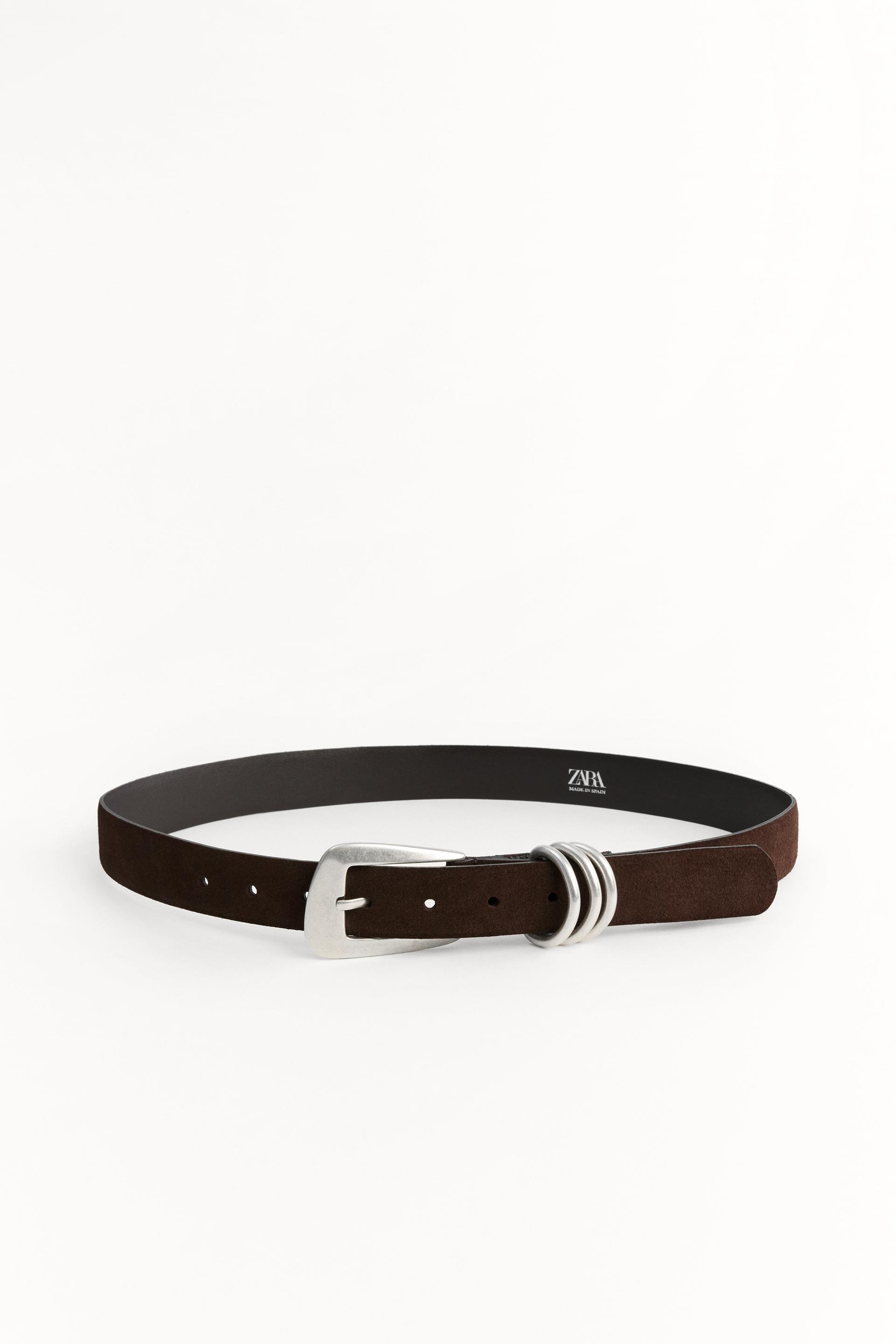Split Suede Belt With Rectangular Buckle
