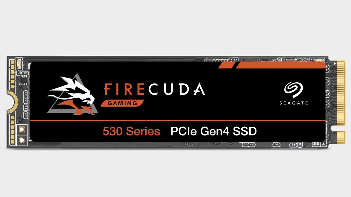 Seagate FireCuda 530 SSD on a grey background