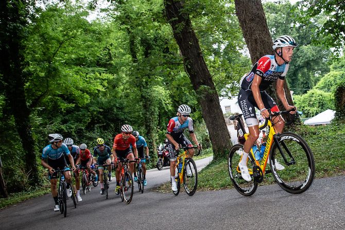 Thomas Revard (Axeon) leads a group of riders on the climb during the US Pro Road Race National Championships on June 24, 2018 in Knoxville, Tennessee