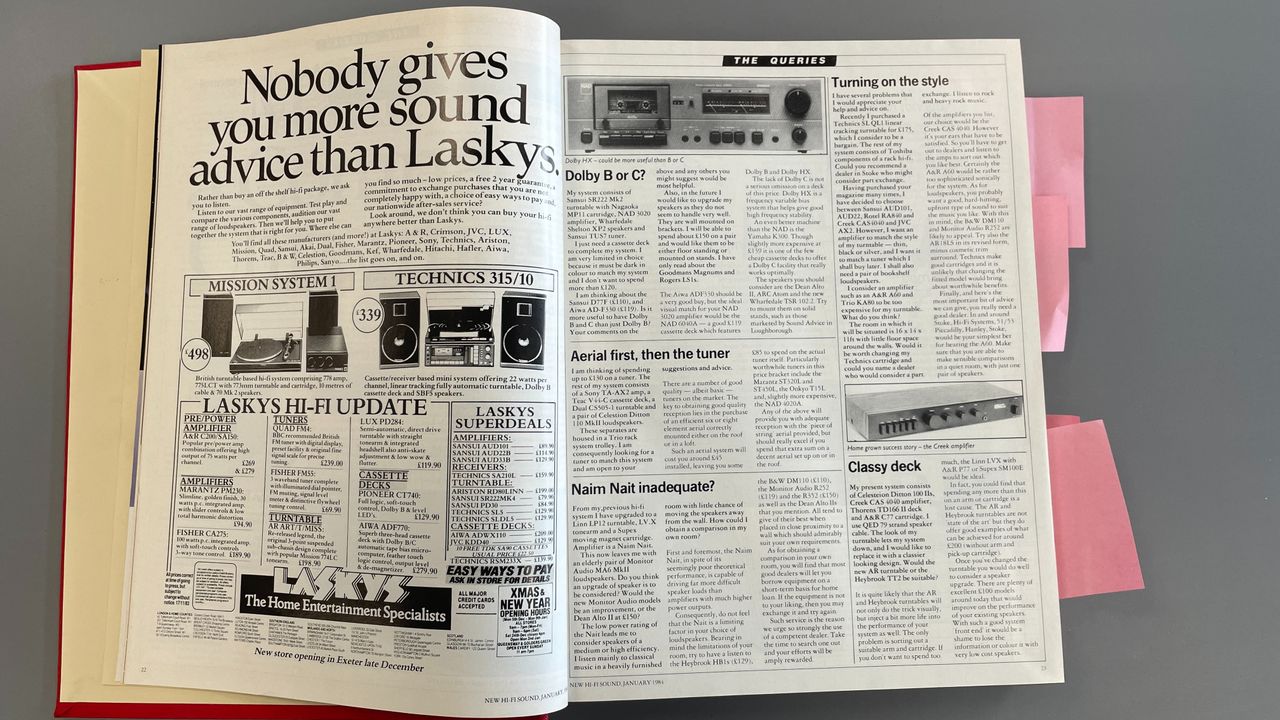 Jan 1984 issue of New Hi-Fi Sound magazine showing Naim Nait reader question