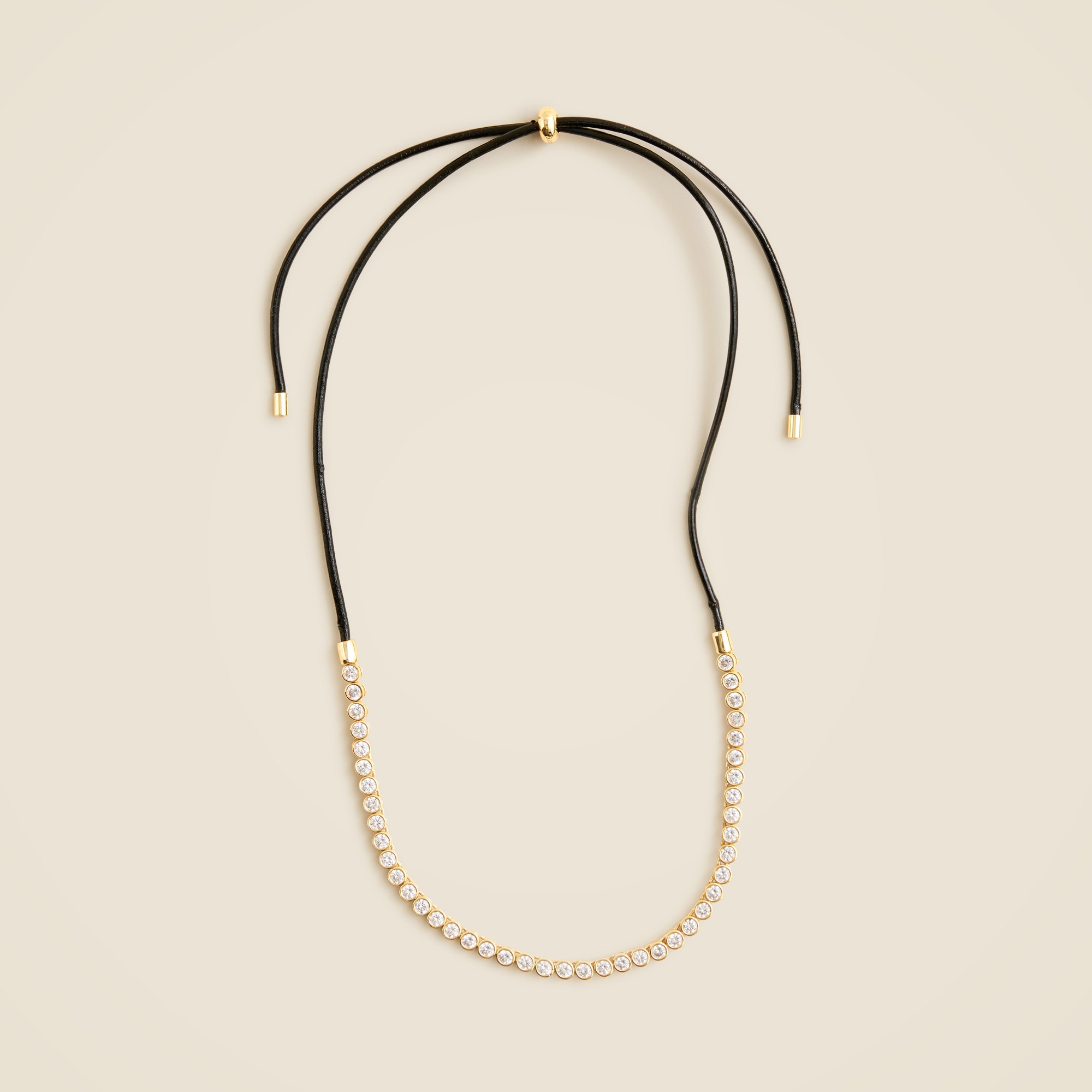 Leather and Cubic Zirconia Bezel-Set Tennis Necklace