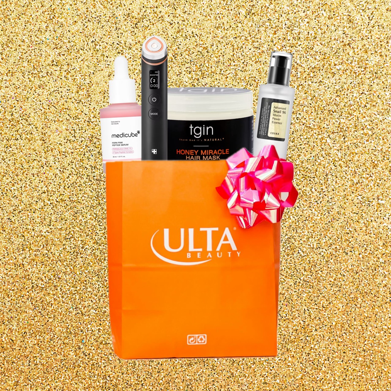 a graphic of a shopping bag filled with various beauty products