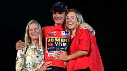 American cyclist Sepp Kuss with his wife Noemi and mother