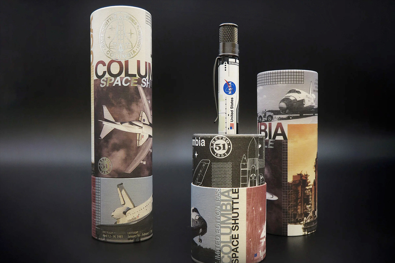 Limited to 1,958 pieces, Retro 51's new Space Shuttle Columbia Tornado pens come in a matching commemorative tube.