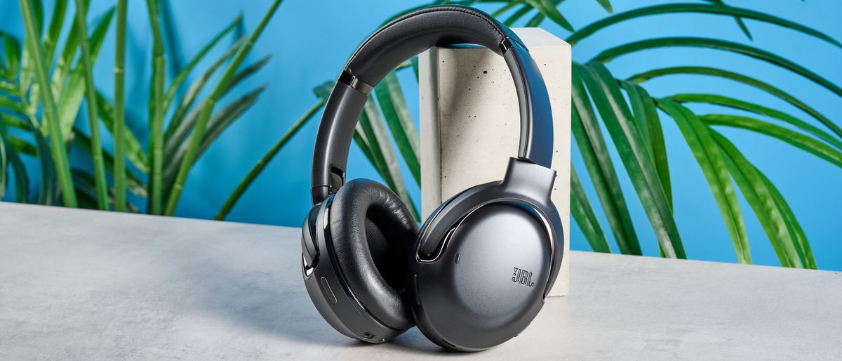 the JBL Tour One M2 headphones with black cups and a black exterior with bluetooth and 2.5mm jack connections