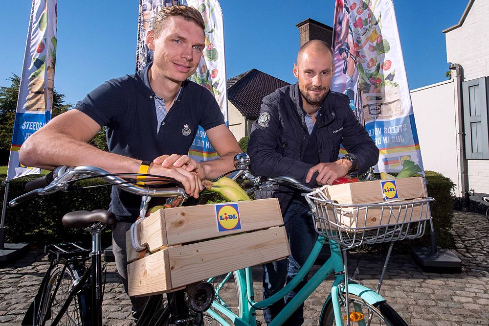 Riders Tony Martin and Tom Boonen at the announcement of Lidl as a team sponsor for 2016 and 2017