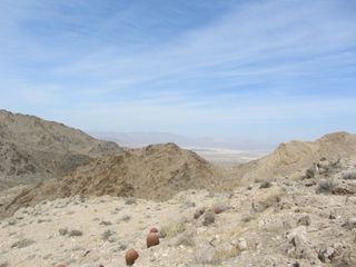 Looking toward a dry lake bed in Death Valley.