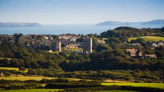 St Davids city with the sea beyond, Wales