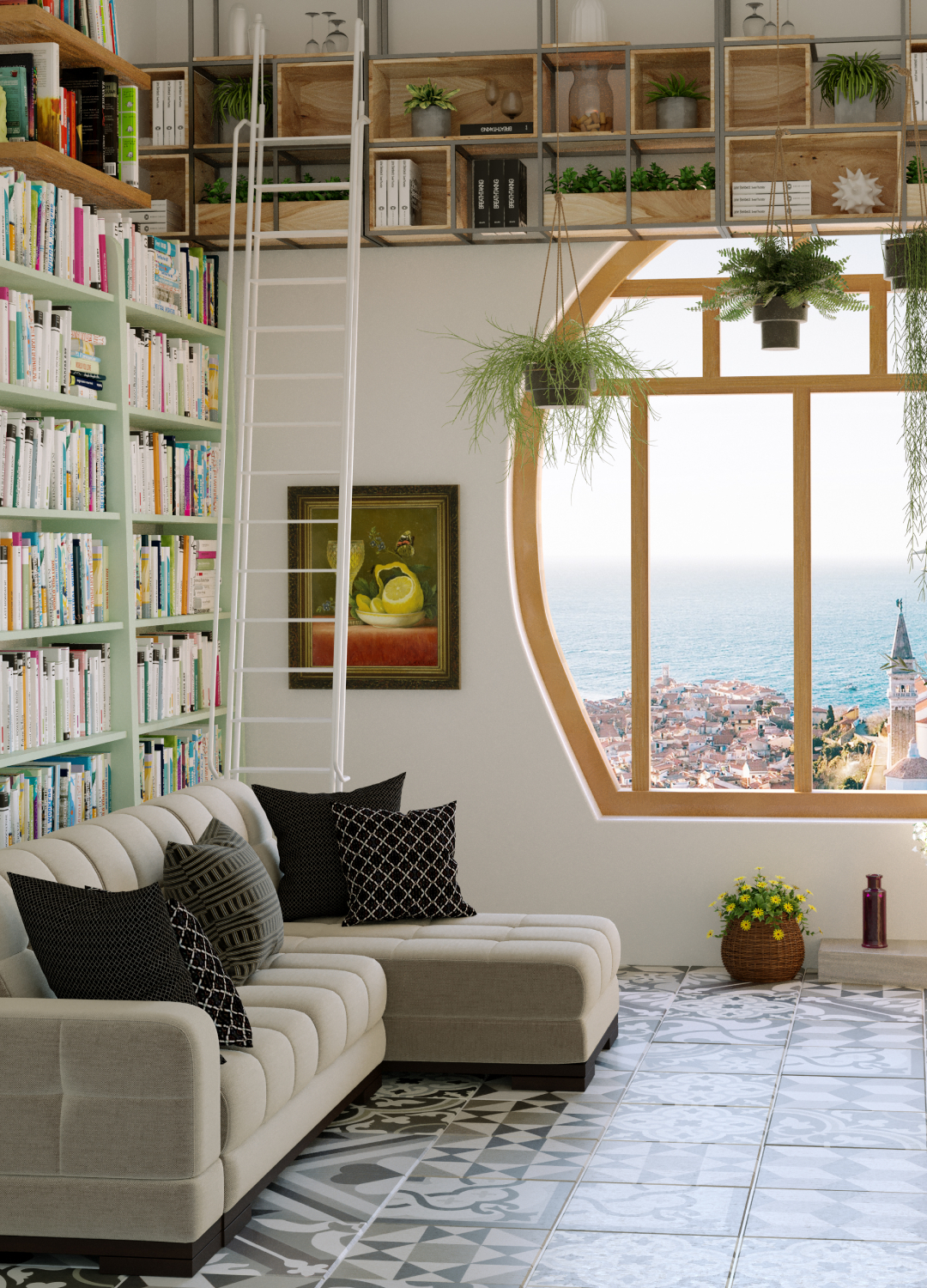 At-home library with plants