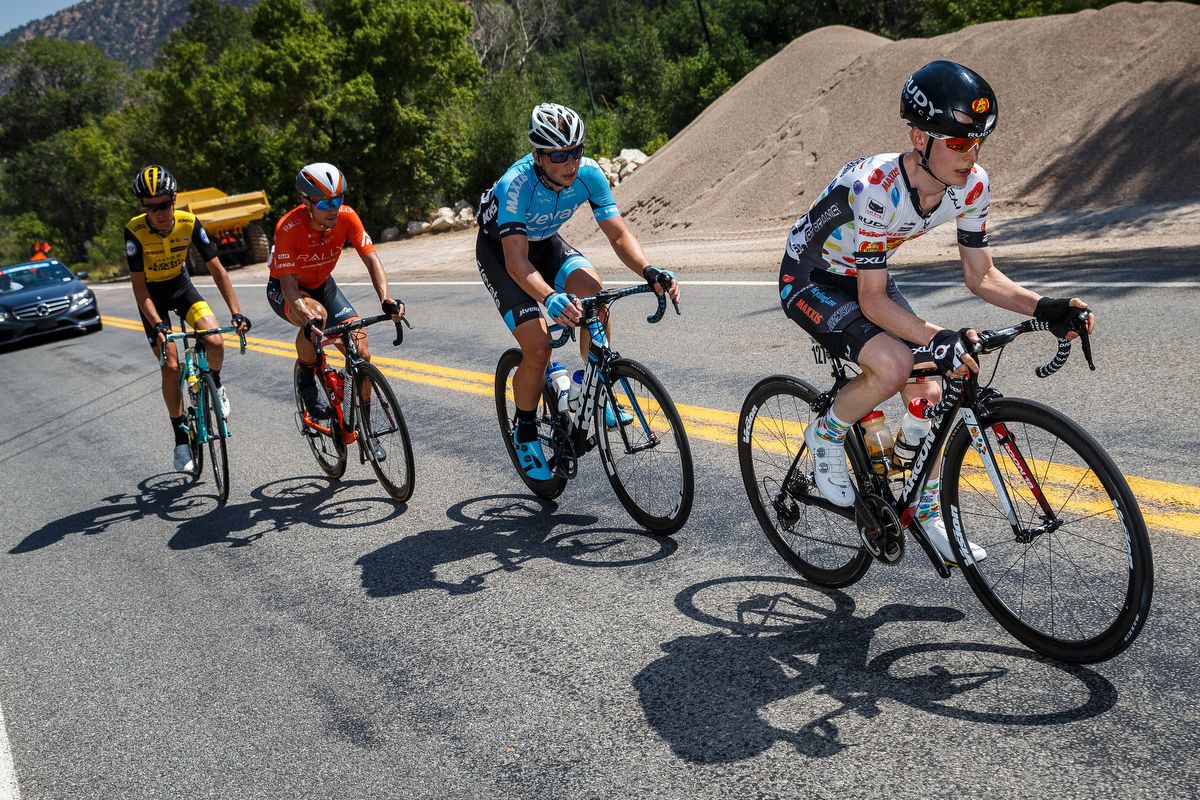 Lionel Mawditt, George Simpson, Evan Huffman and Daan Olivier ride in the breakaway during stage 1 at the Tour of Utah