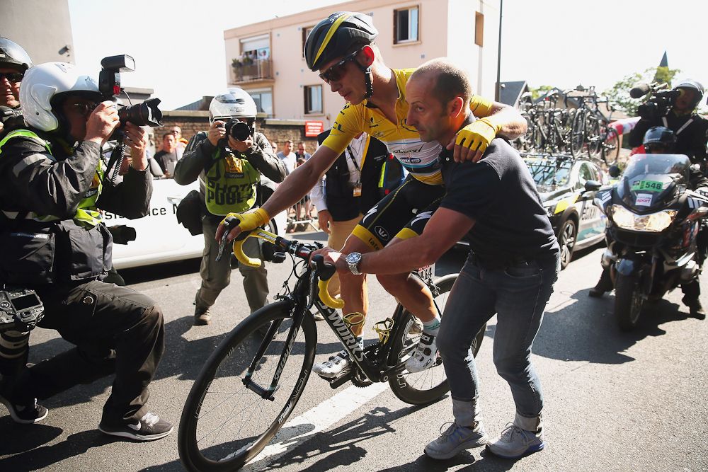 Martin his helped after the stage 6 finish.