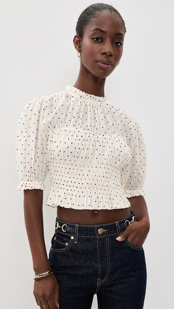 Rae Short Sleeve Cotton Top - Blanc