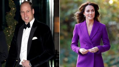 Composite of Prince William at a gala in 2024 and Kate Middleton at the Shaping Us National Symposium in 2023