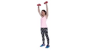 Woman performing a shoulder press with dumbbells
