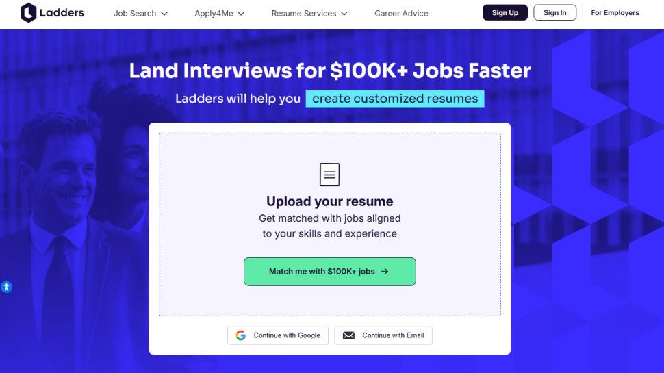 Website screenshot of Ladders (January, 2026)