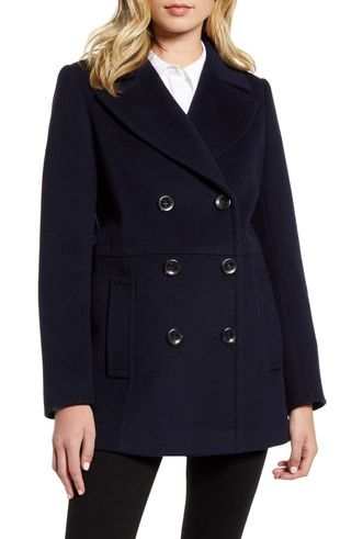 double breasted navy coat