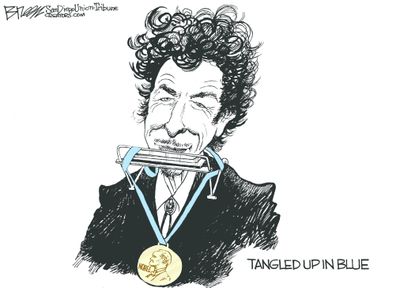 Editorial cartoon U.S. Bob Dylan Nobel Prize