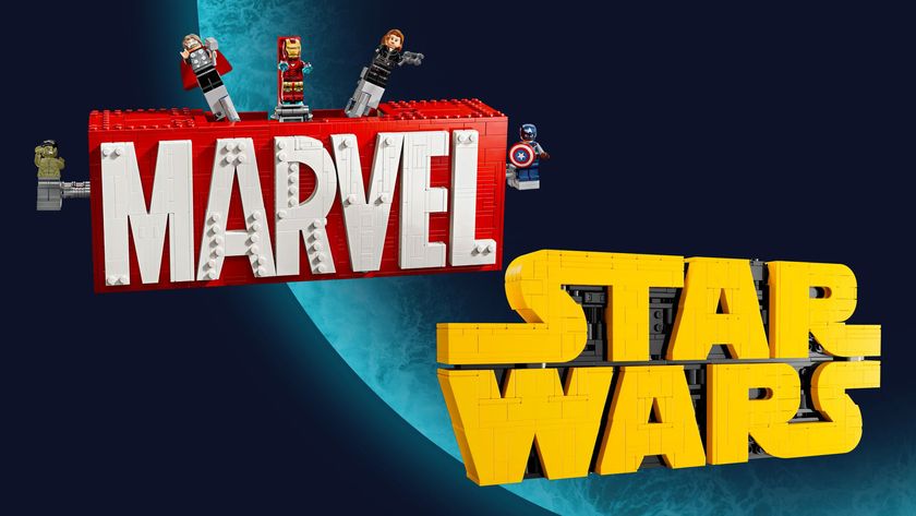 The Star Wars logo is placed in the bottom right hand corner and the Marvel logo has some characters popping out of it in the top left, all on a blue planet background.