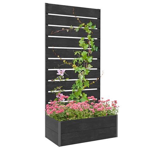 Outsunny Garden Planter With Trellis for Climbing Plants, Vines, Flowers, Freestanding Raised Bed for Garden, Outdoor, Patio, Planter Box With Drainage Gap, 72x38x150cm, Black