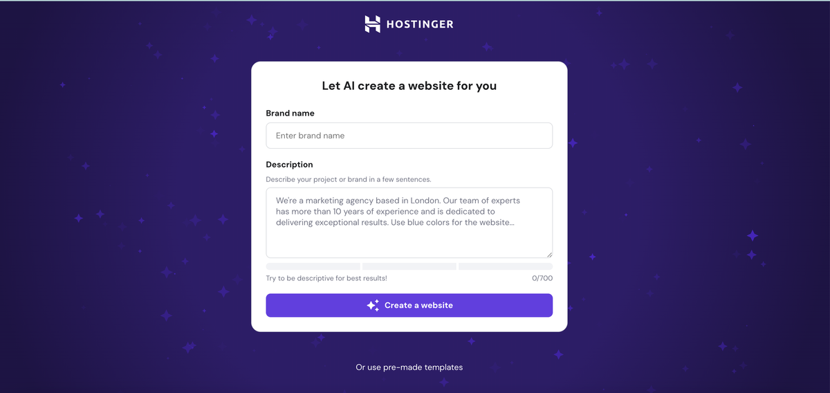 Screenshot of Hostinger Website Builder