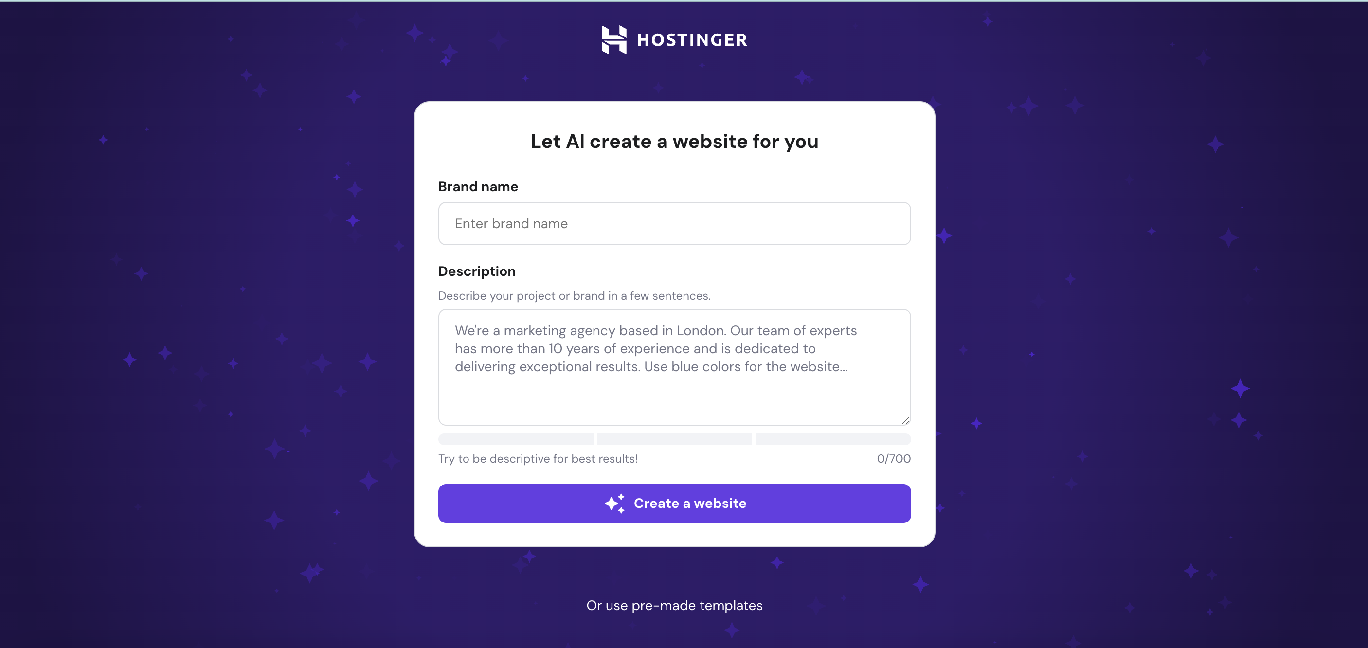 Screenshot of Hostinger Website Builder