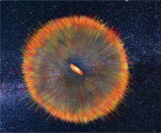 This artist's impression shows the blast from a heatwave detected in a massive, forming star.