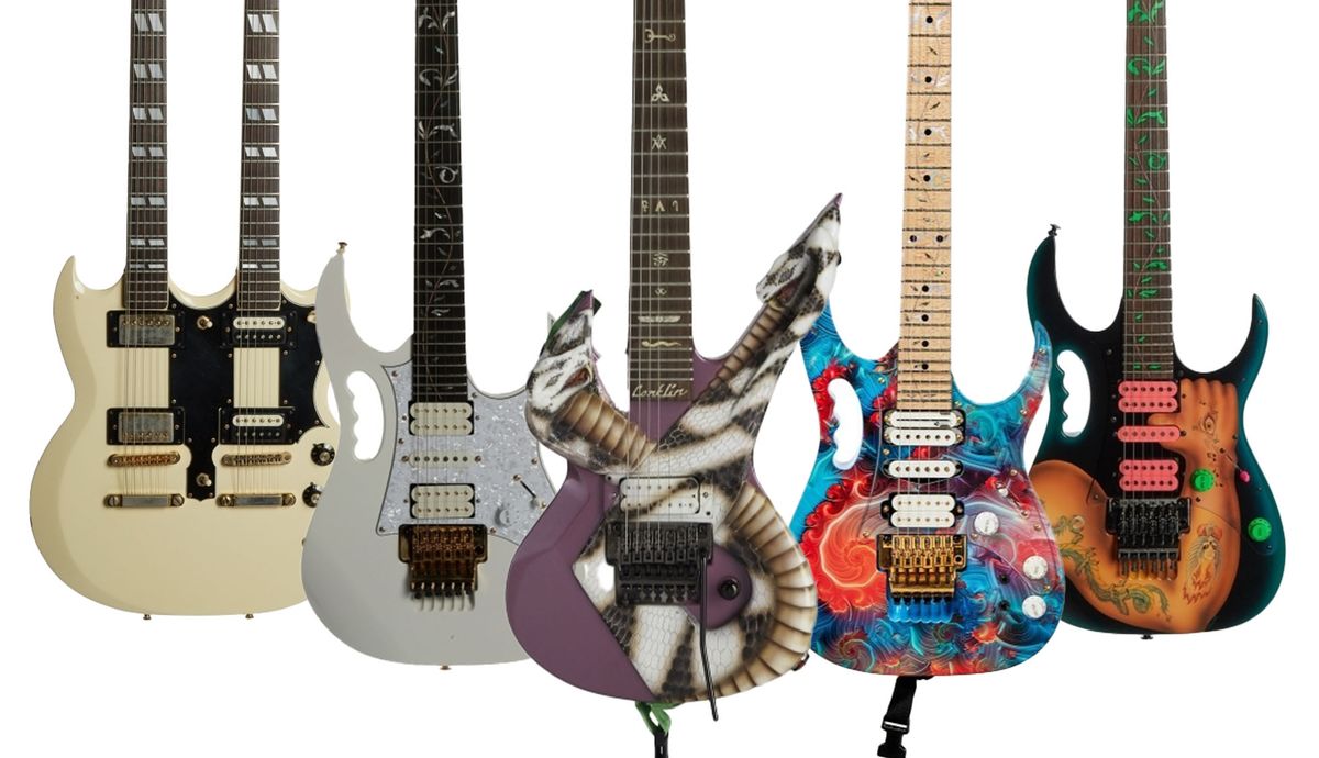 Five guitars owned and played by Steve Vai