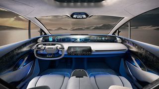 Aehra Sedan interior view of steering wheel and dash