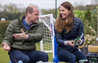Catherine, Duchess of Cambridge and Prince William, Duke of Cambridge meet young people supported by the Cheesy Waffles Project, a charity for children, young people and adults with additional needs across County Durham, at the Belmont Community Centre on April 27, 2021 in Durham, United Kingdom