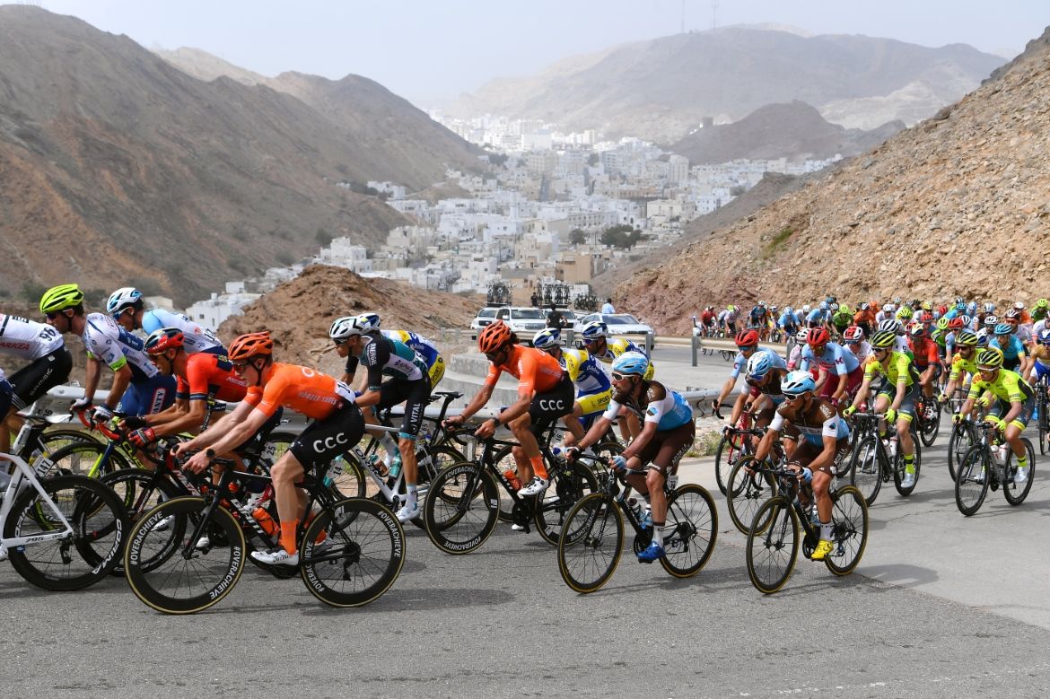 The riders tackle the short climb on the stage 6 circuit