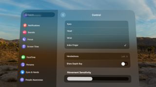 Pointer control settings on Apple Vision Pro.